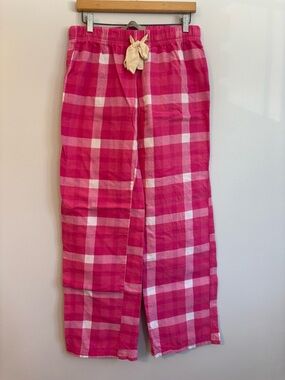 Campus Crew Pink & white plaid flannel drawstring pajama pants PJ Bottoms Size M